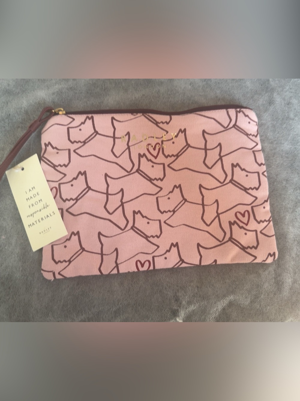 RADLEY LONDON Beige Canvas Cosmetic Bag with Brown Scotty Dog Print